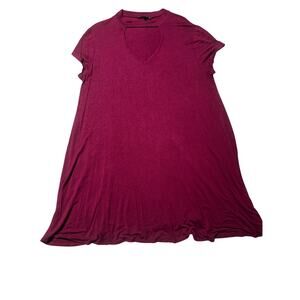 Try This Womens 2X Maroon Stretchy Lightweight Keyhole Swing Dress